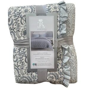Rachel Ashwell Blue, Gray and White Cotton King Reversible Quilt 106”x92”